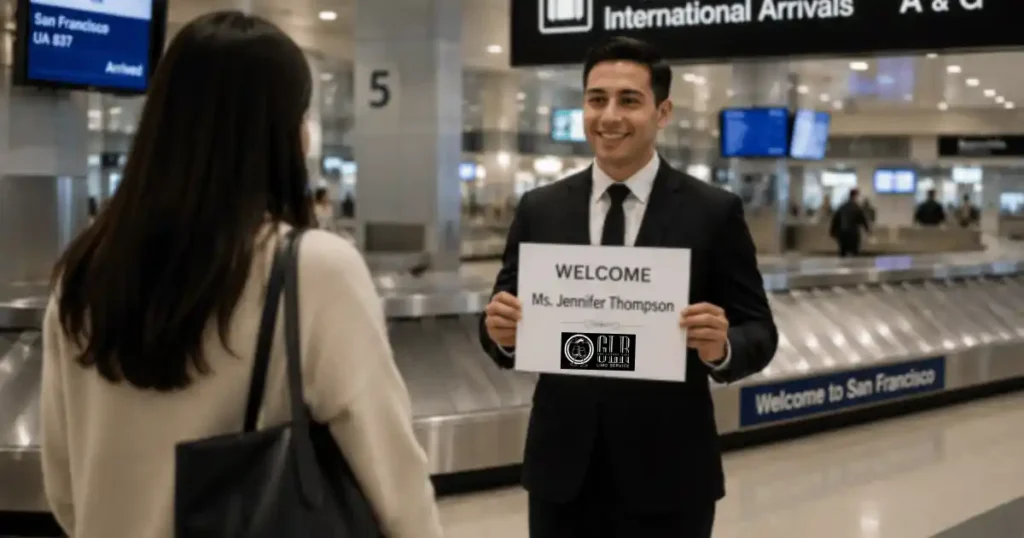 Got Luxury Ride chauffeur meet-and-greet with name sign at SFO baggage claim