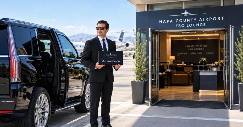 Got Luxury Ride chauffeur meet-and-greet at Napa County Airport FBO for private jet arrival